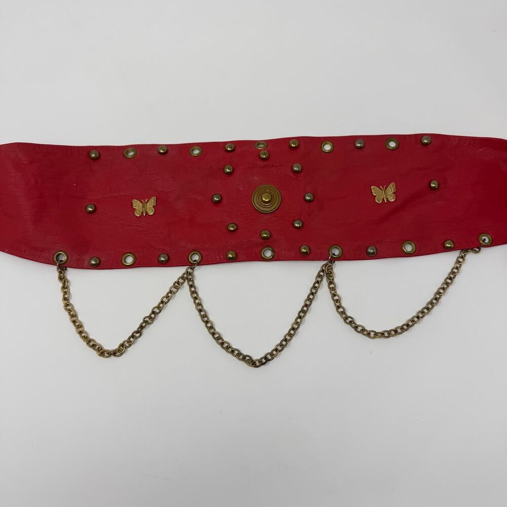Y2K Red Wide Studded Chain Waist Belt Butterfly